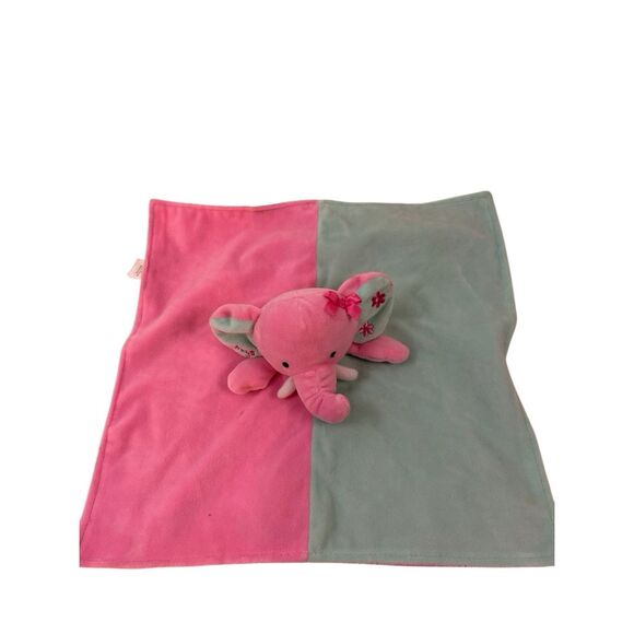Okie Dokie OS 14"x14"Baby lovey blankie Elephant pink blue replacement rn#27829 - Picture 1 of 5